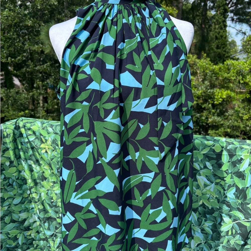Ann Taylor Factory Green and Blue Geometric Blouse Medium